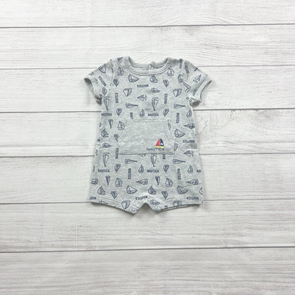 Nautica Baby Boy Romper Sailboat Print Short Sleeve One Piece 6-9 Months